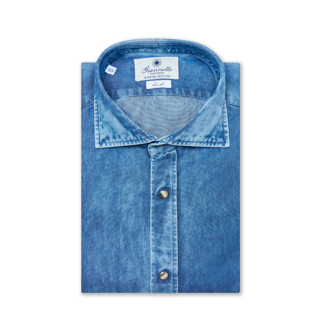 Heavy Marbled-Wash Denim Shirt – Slim Fit | 100% Cotton | Made in