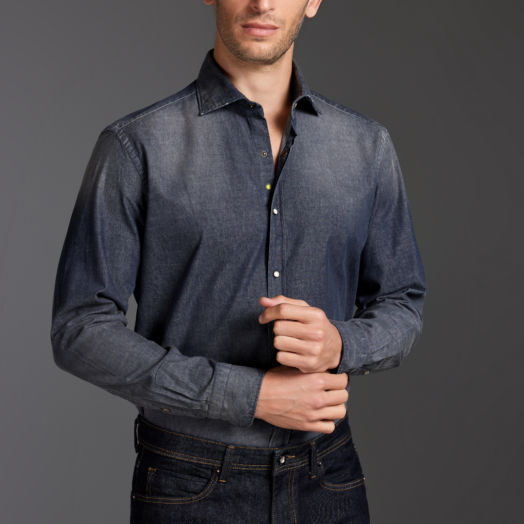 Dark Denim Twill Shirt with Sabbiature