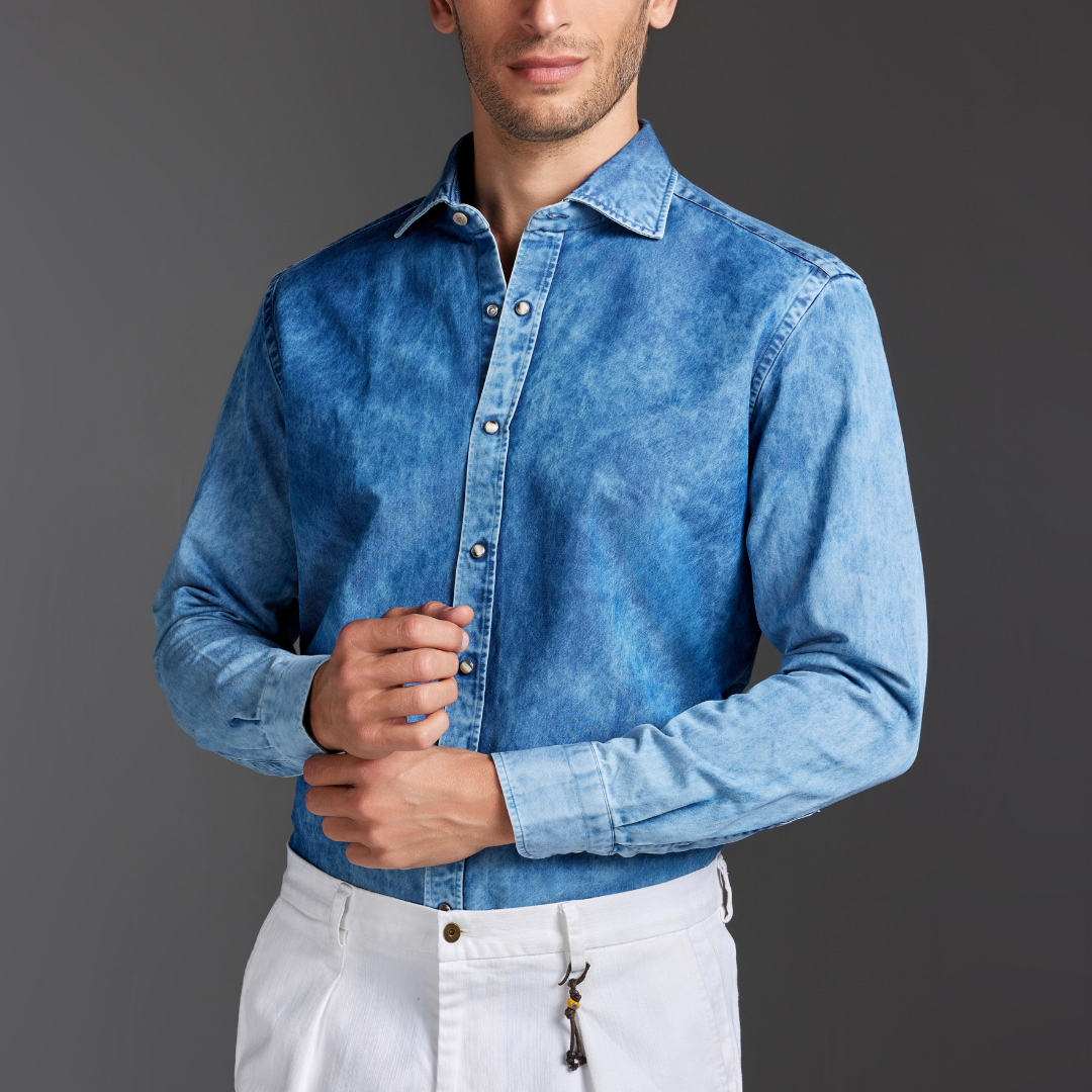 Heavy Marbled-Wash Denim Shirt