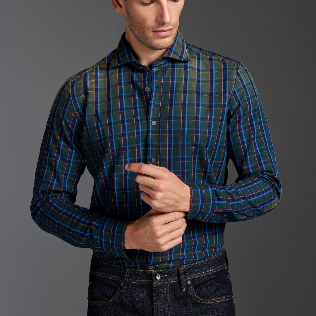Stone-Washed Tartan Cotton Shirt