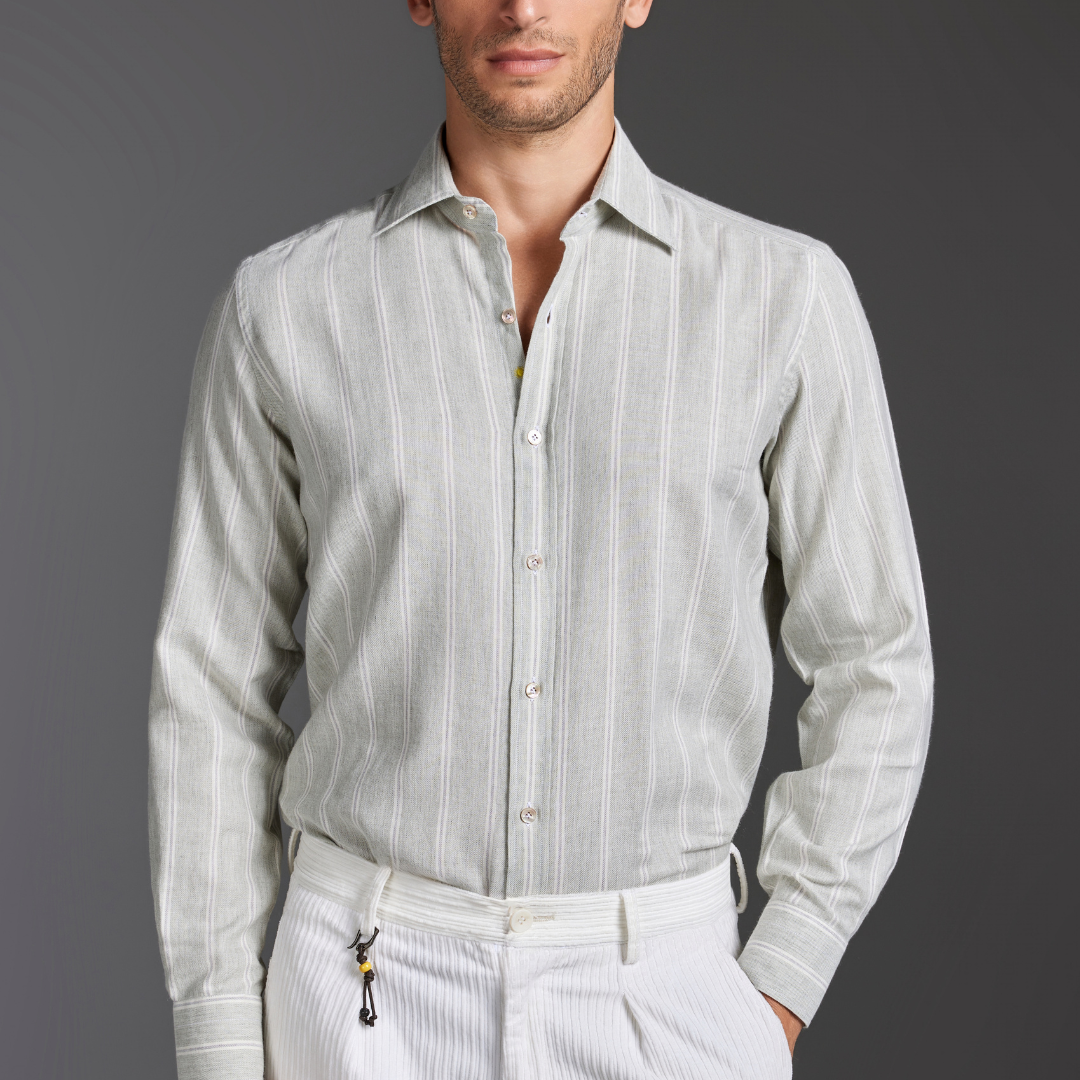 Washed Cotton–Wool Striped Shirt