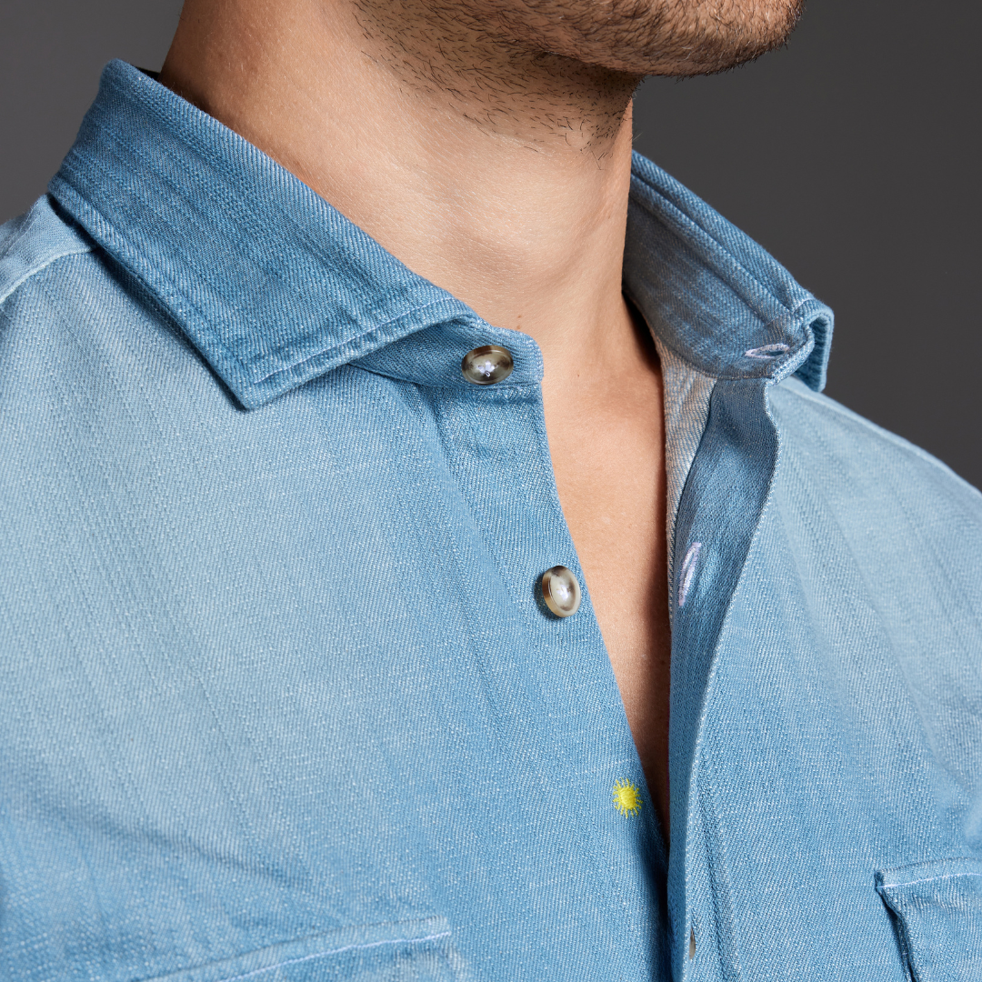 Celeste Heavy Twill Denim Shirt with Sabbiature