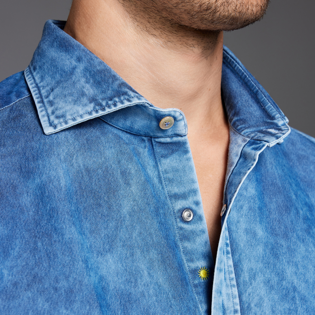 Heavy Marbled-Wash Denim Shirt