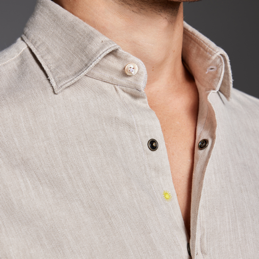 Linen-Blend Twill Shirt with Texan Shoulder