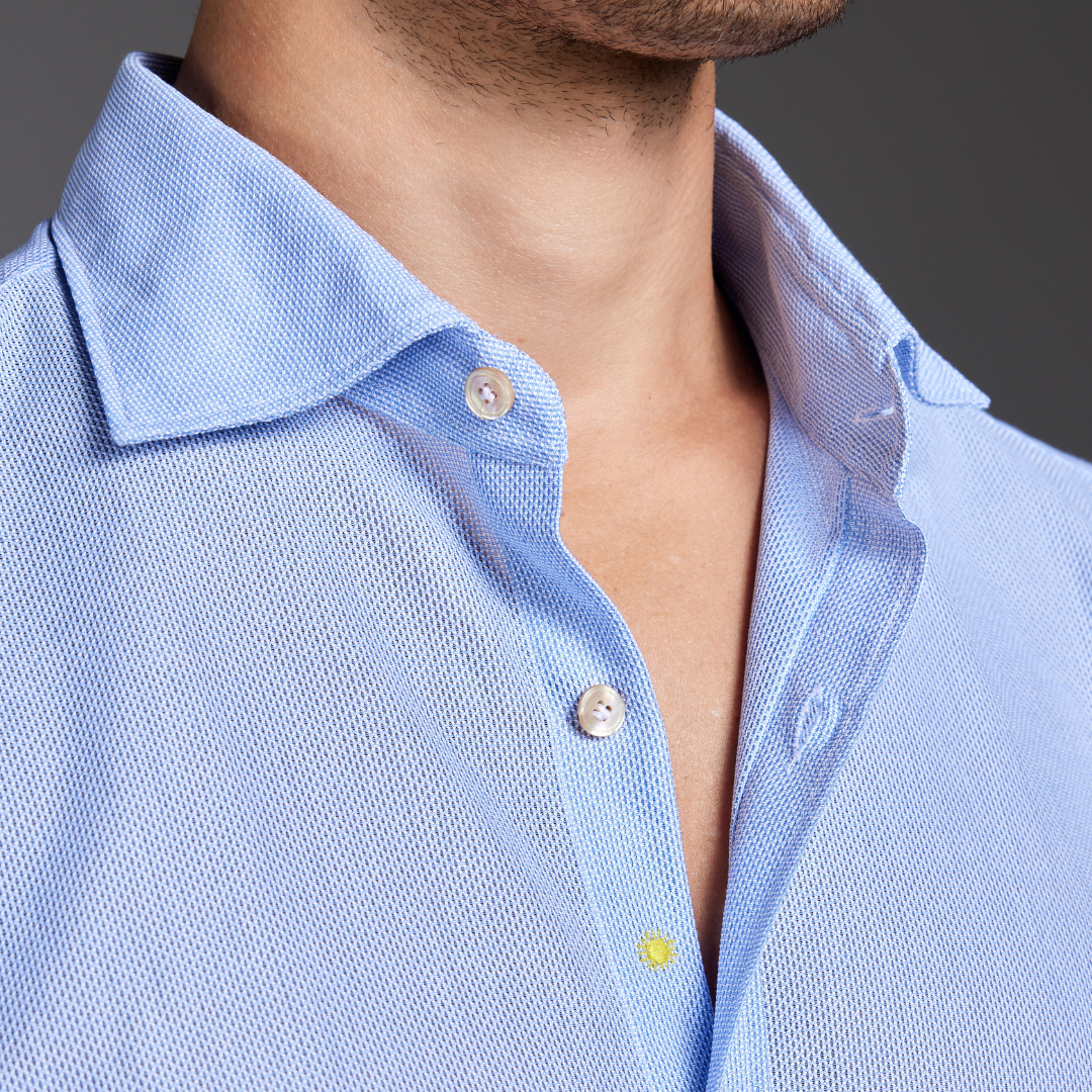 Washed Celeste Honeycomb Cotton Shirt