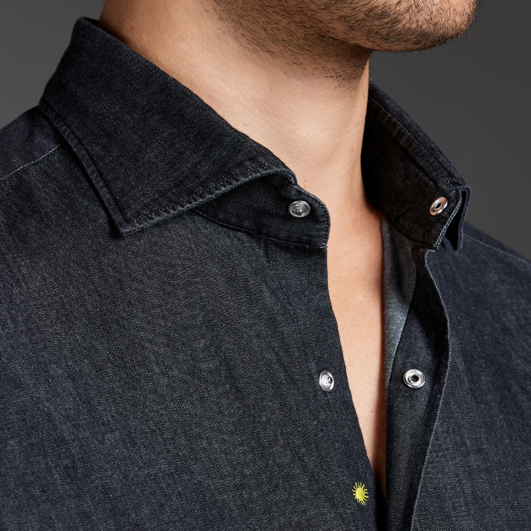 Black Stone-Washed Denim Shirt