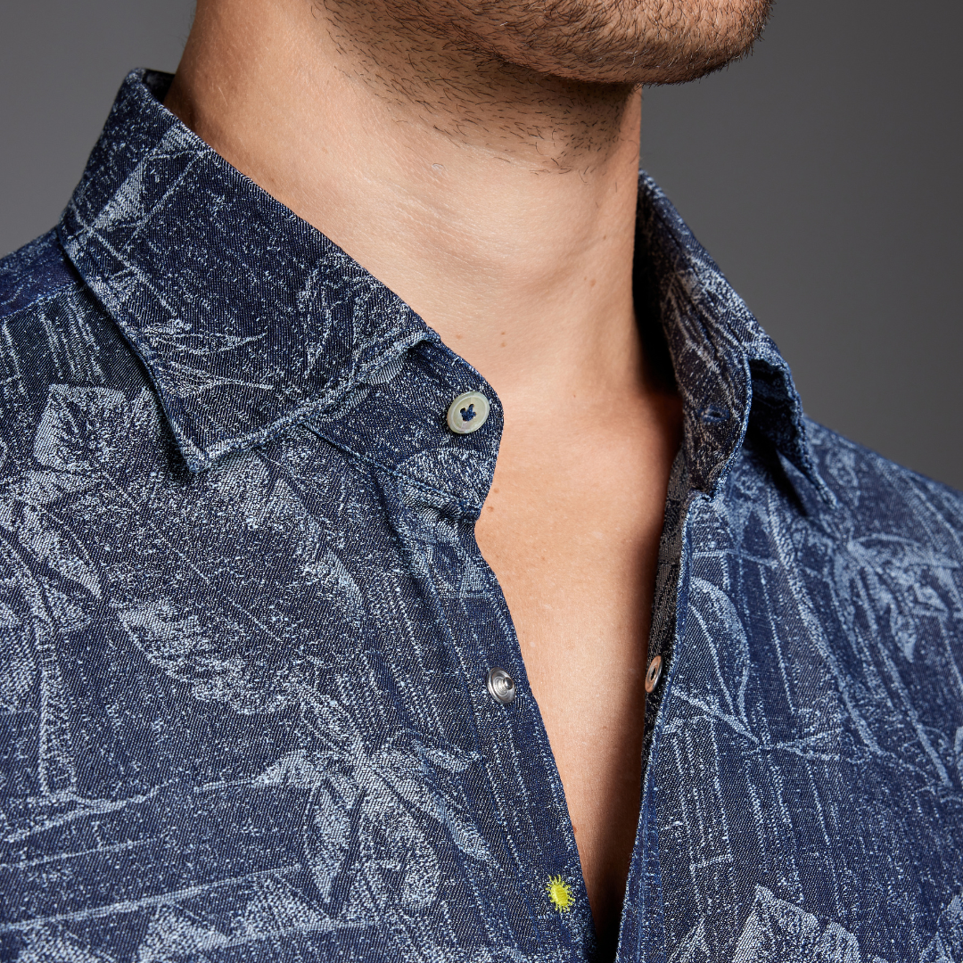 Stone-Washed Denim Jacquard Shirt