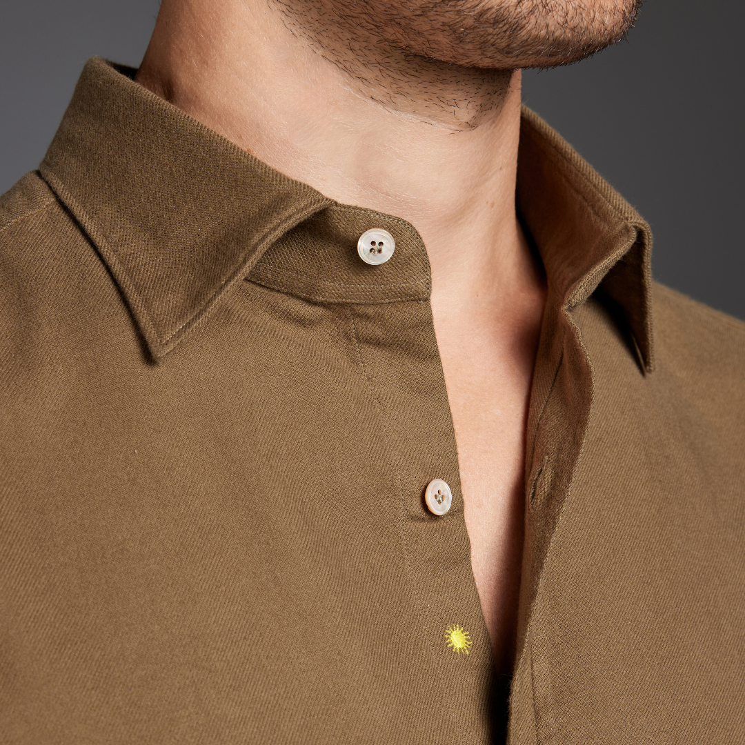 Washed Military-Green Flannel Shirt