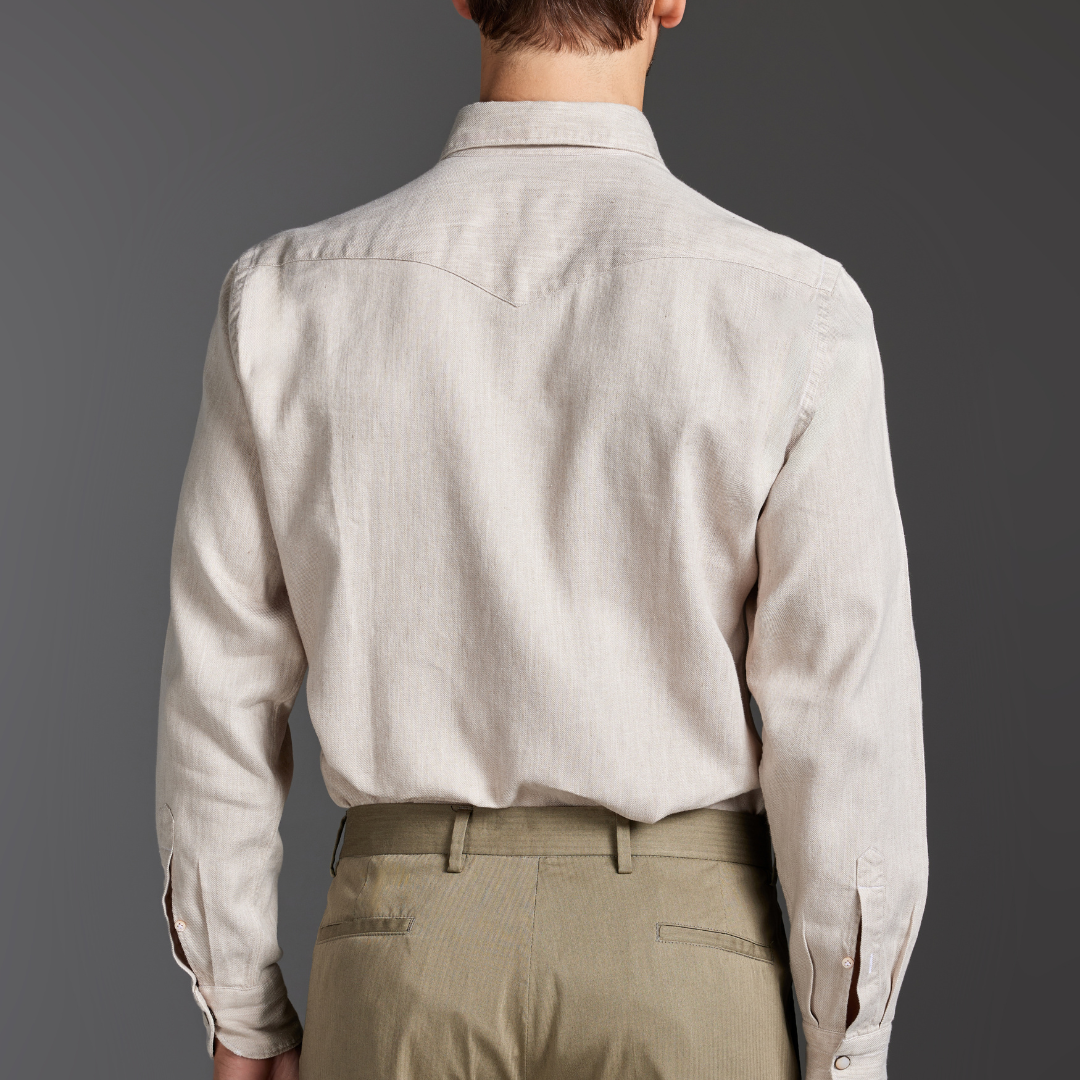 Linen-Blend Twill Shirt with Texan Shoulder