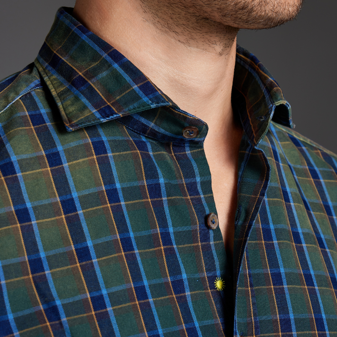 Stone-Washed Tartan Cotton Shirt