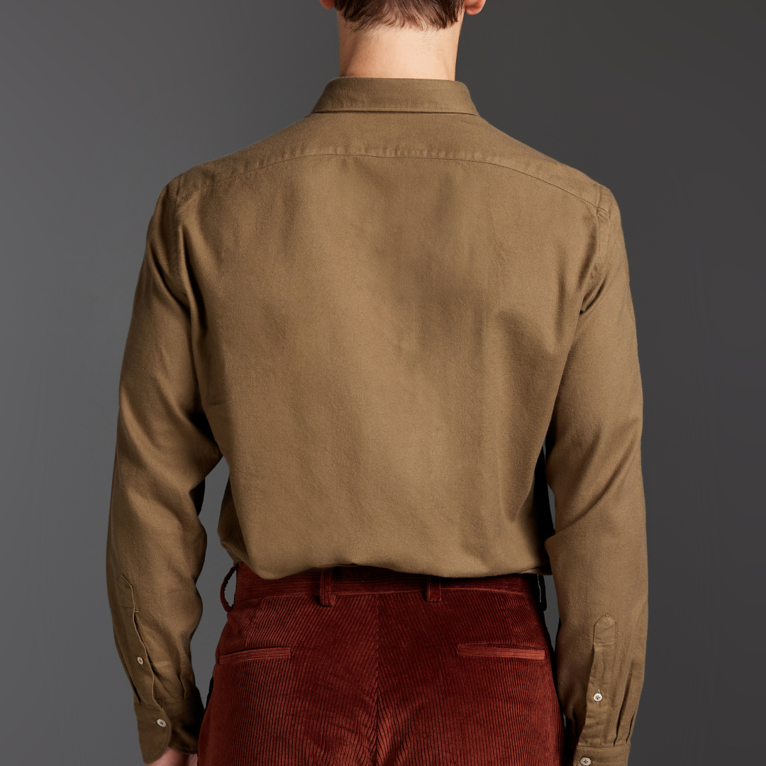 Washed Military-Green Flannel Shirt