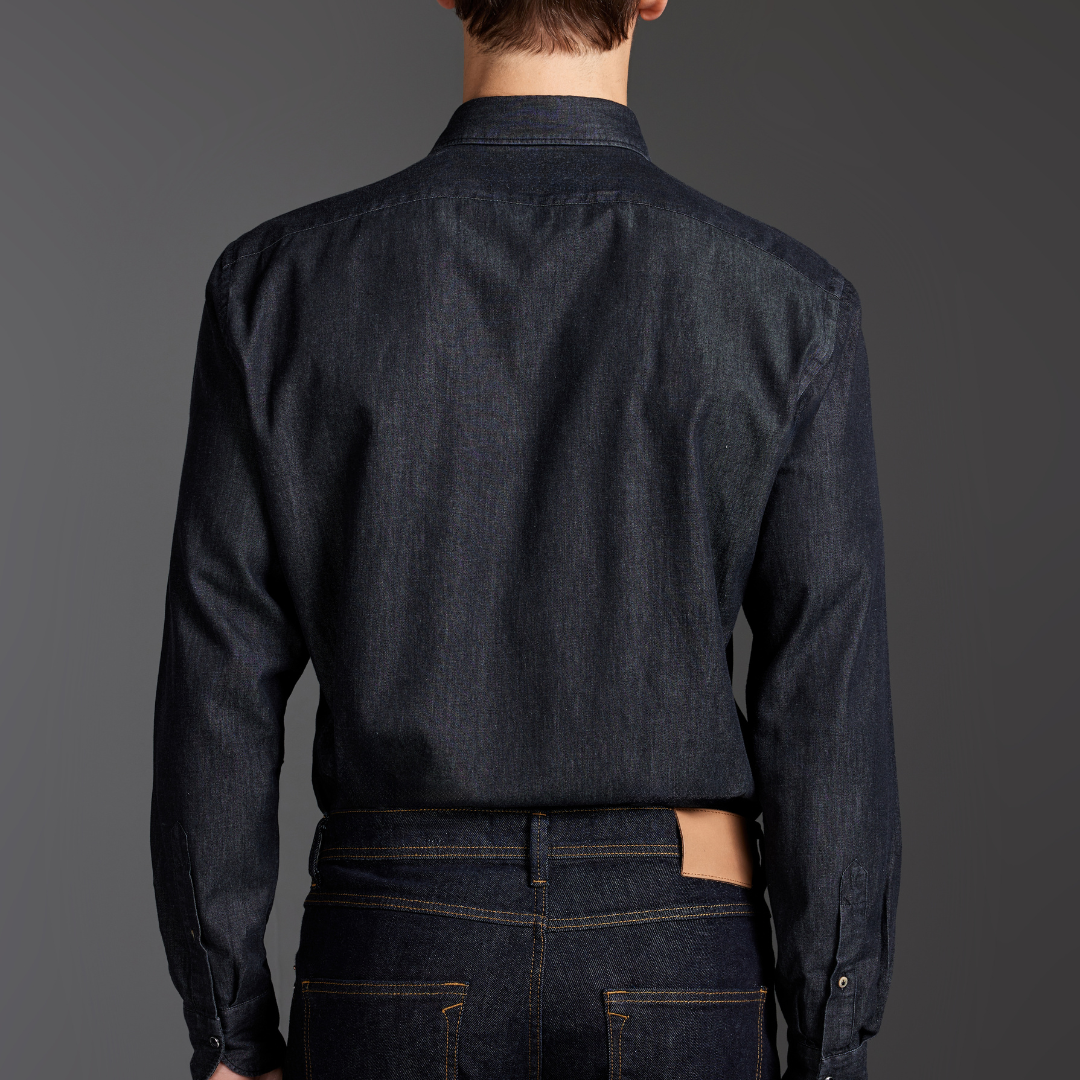 Black Stone-Washed Denim Shirt