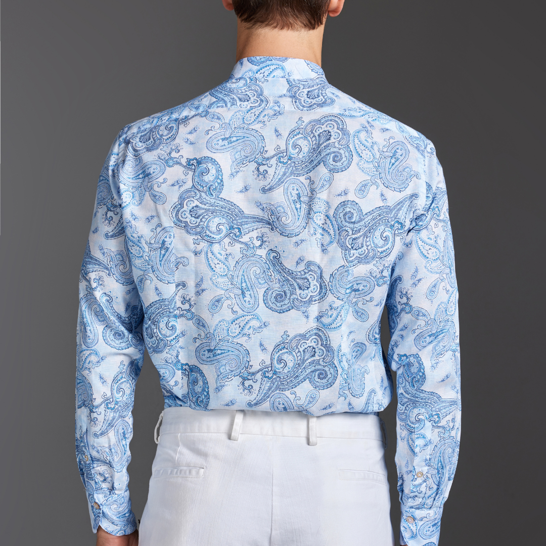 Cashmere-Print Mandarin-Collar Shirt