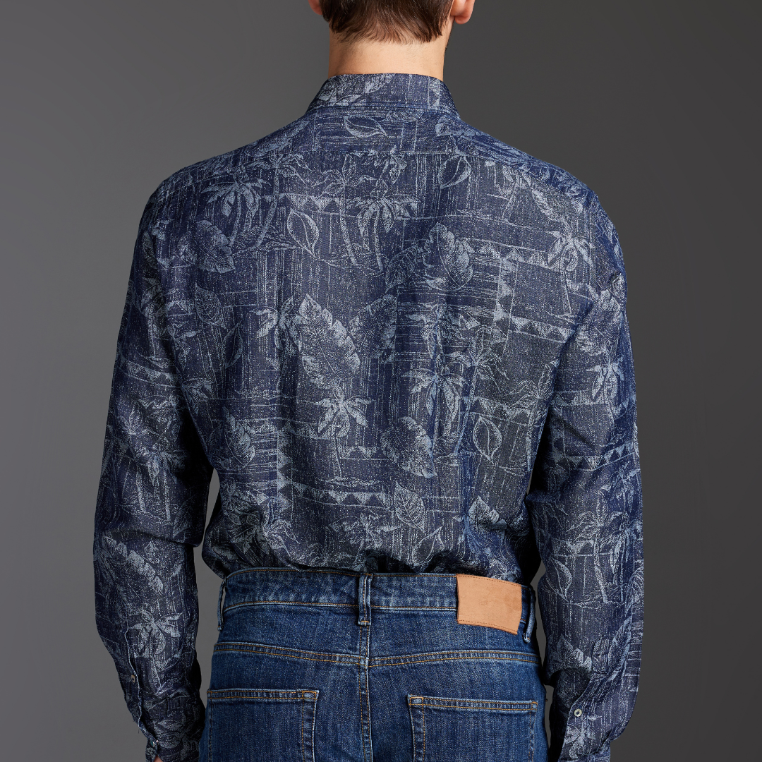 Stone-Washed Denim Jacquard Shirt