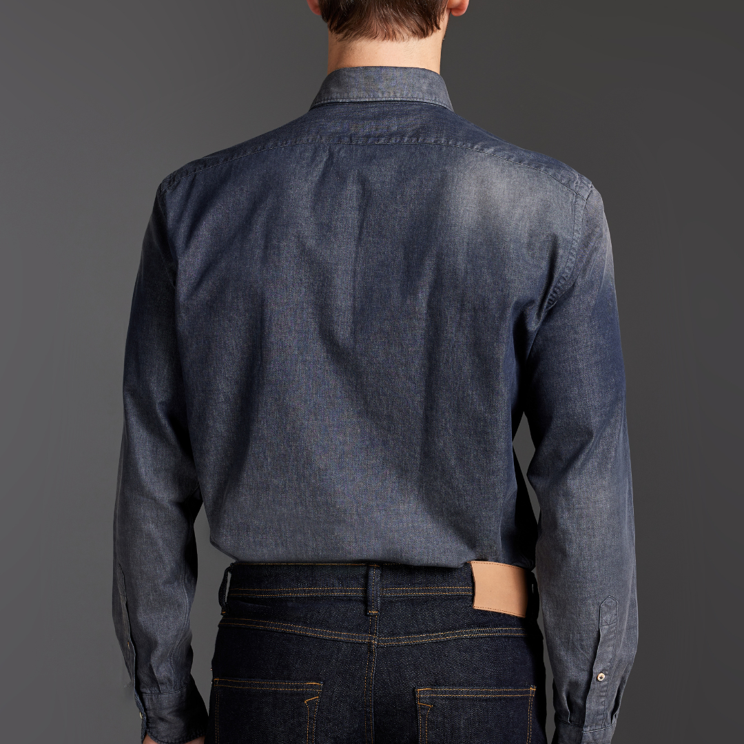 Dark Denim Twill Shirt with Sabbiature