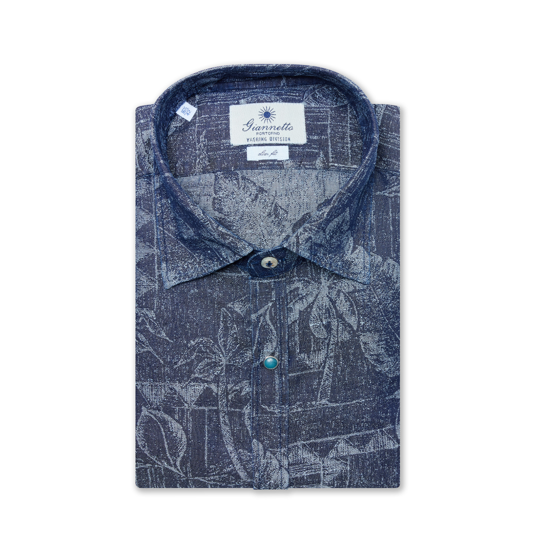 Stone-Washed Denim Jacquard Shirt