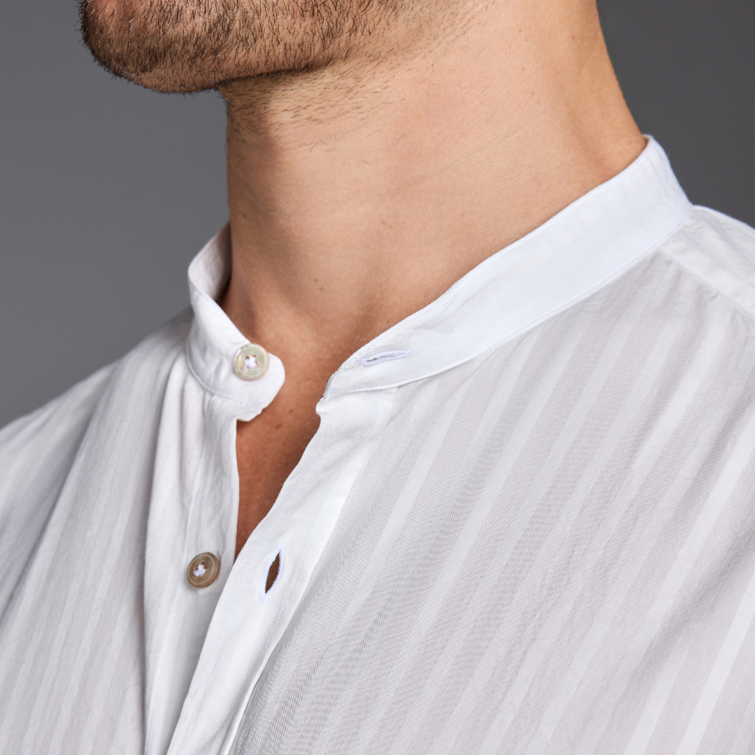 Natural White Lyocell Mandarin-Collar Shirt