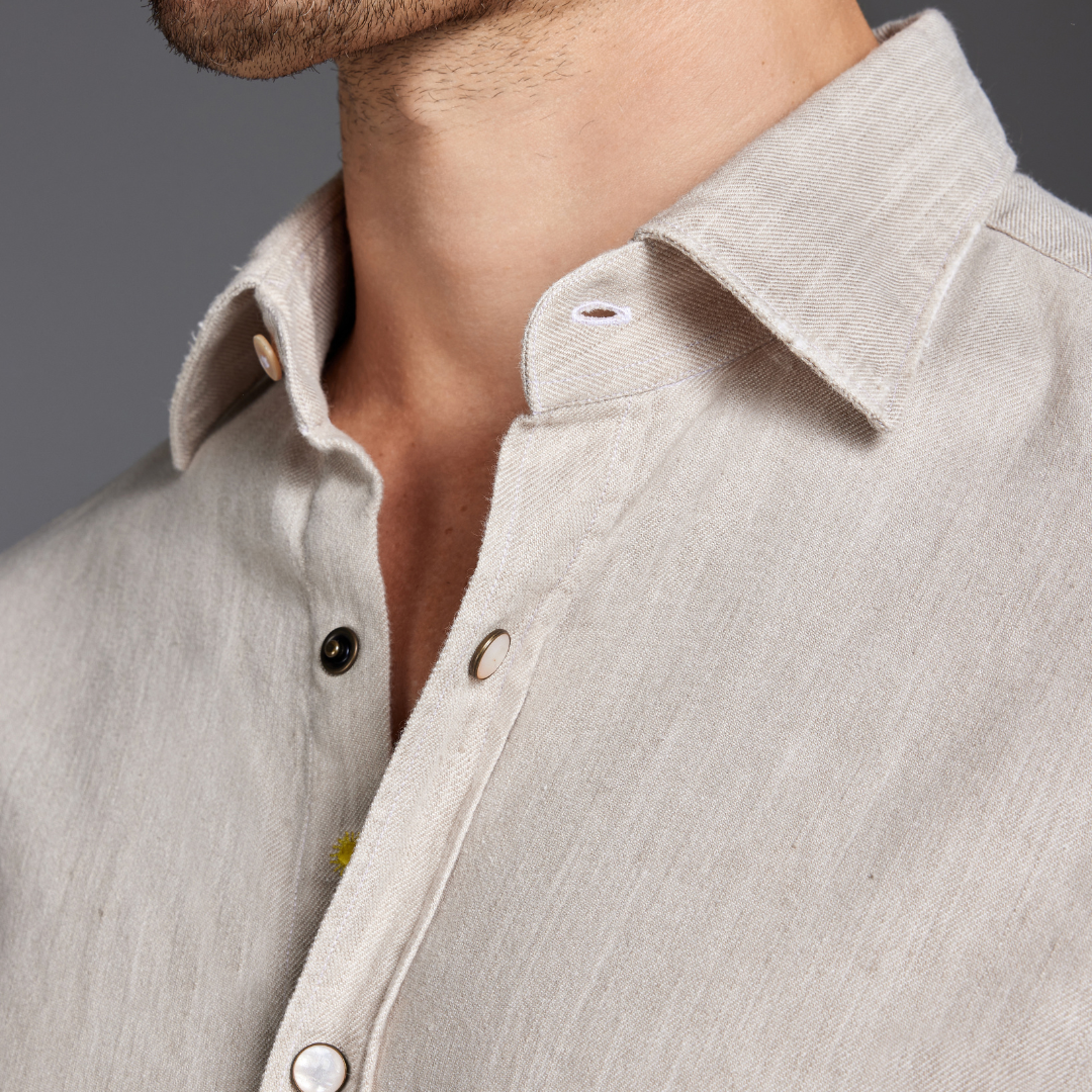 Linen-Blend Twill Shirt with Texan Shoulder