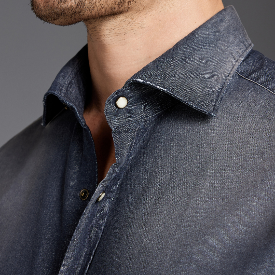 Dark Denim Twill Shirt with Sabbiature