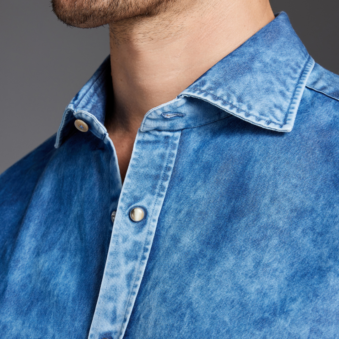 Heavy Marbled-Wash Denim Shirt