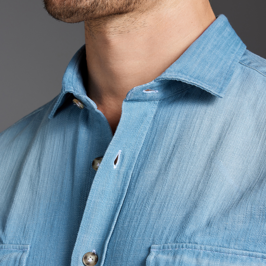 Celeste Heavy Twill Denim Shirt with Sabbiature
