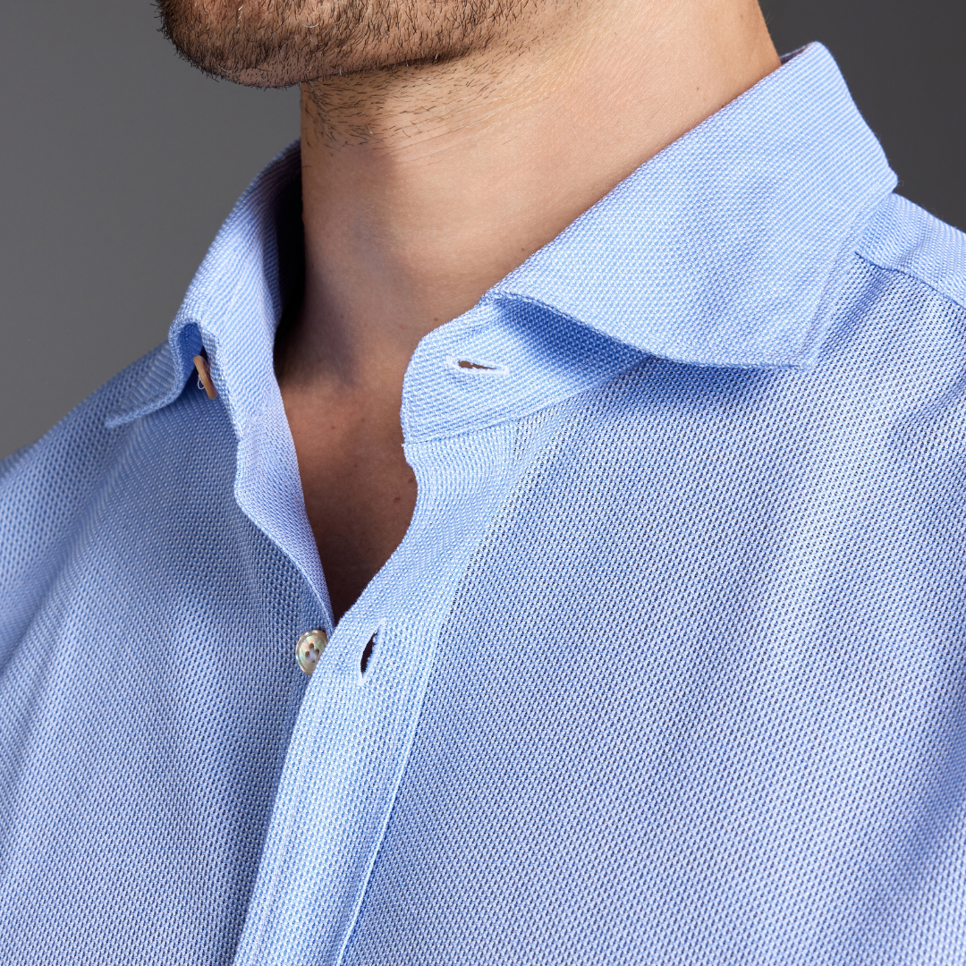 Washed Celeste Honeycomb Cotton Shirt