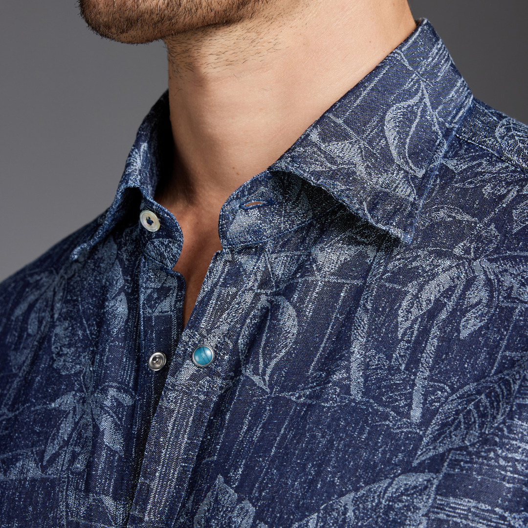 Stone-Washed Denim Jacquard Shirt
