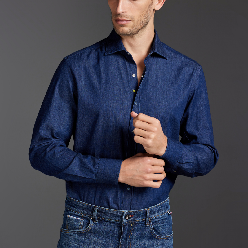 Blue Stone-Washed Denim Shirt
