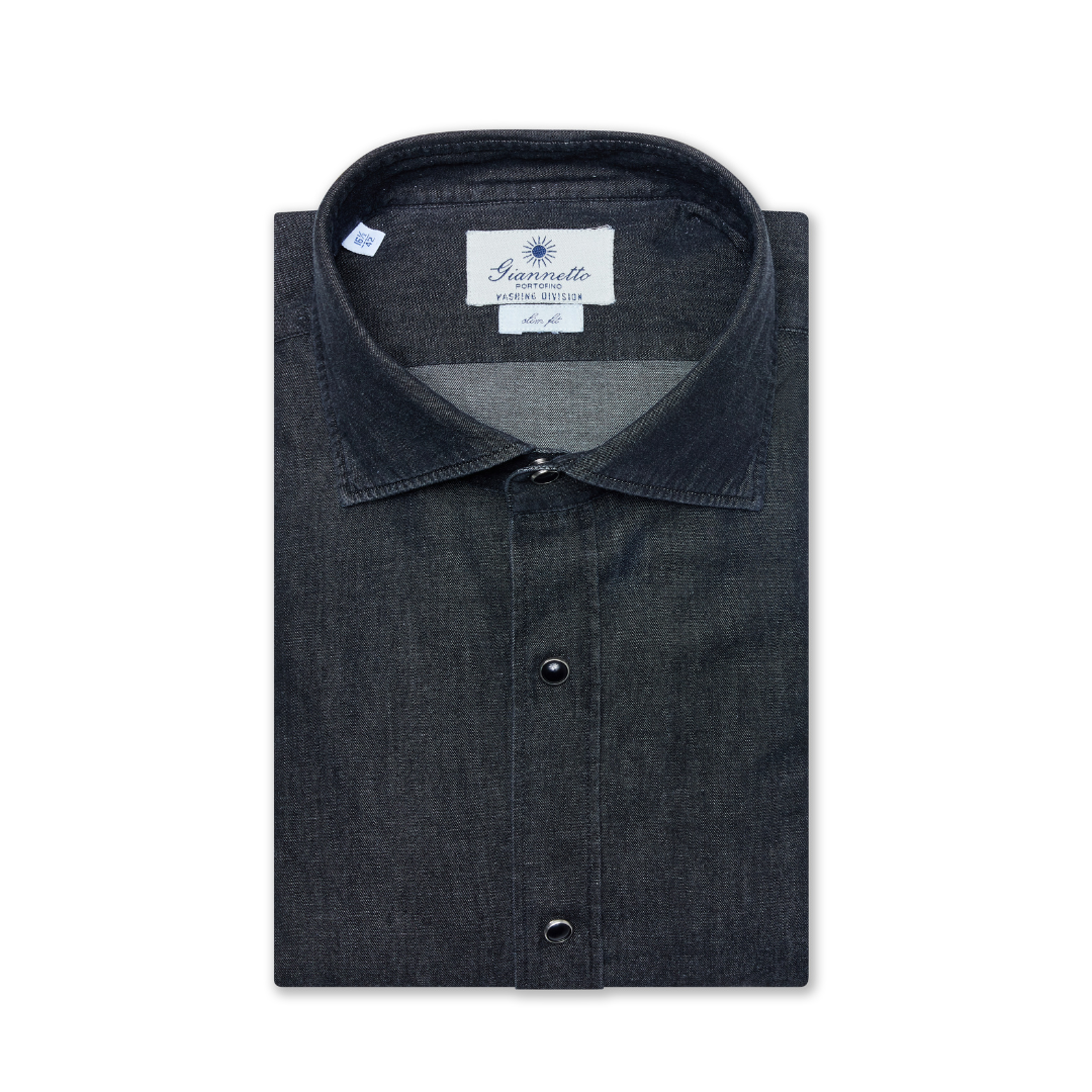 Black Stone-Washed Denim Shirt
