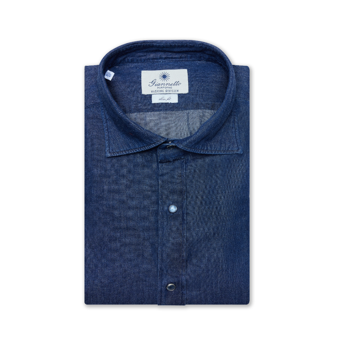 Blue Stone-Washed Denim Shirt