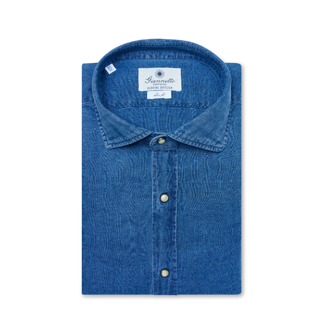 Bleach-Washed Linen–Cotton Denim Shirt