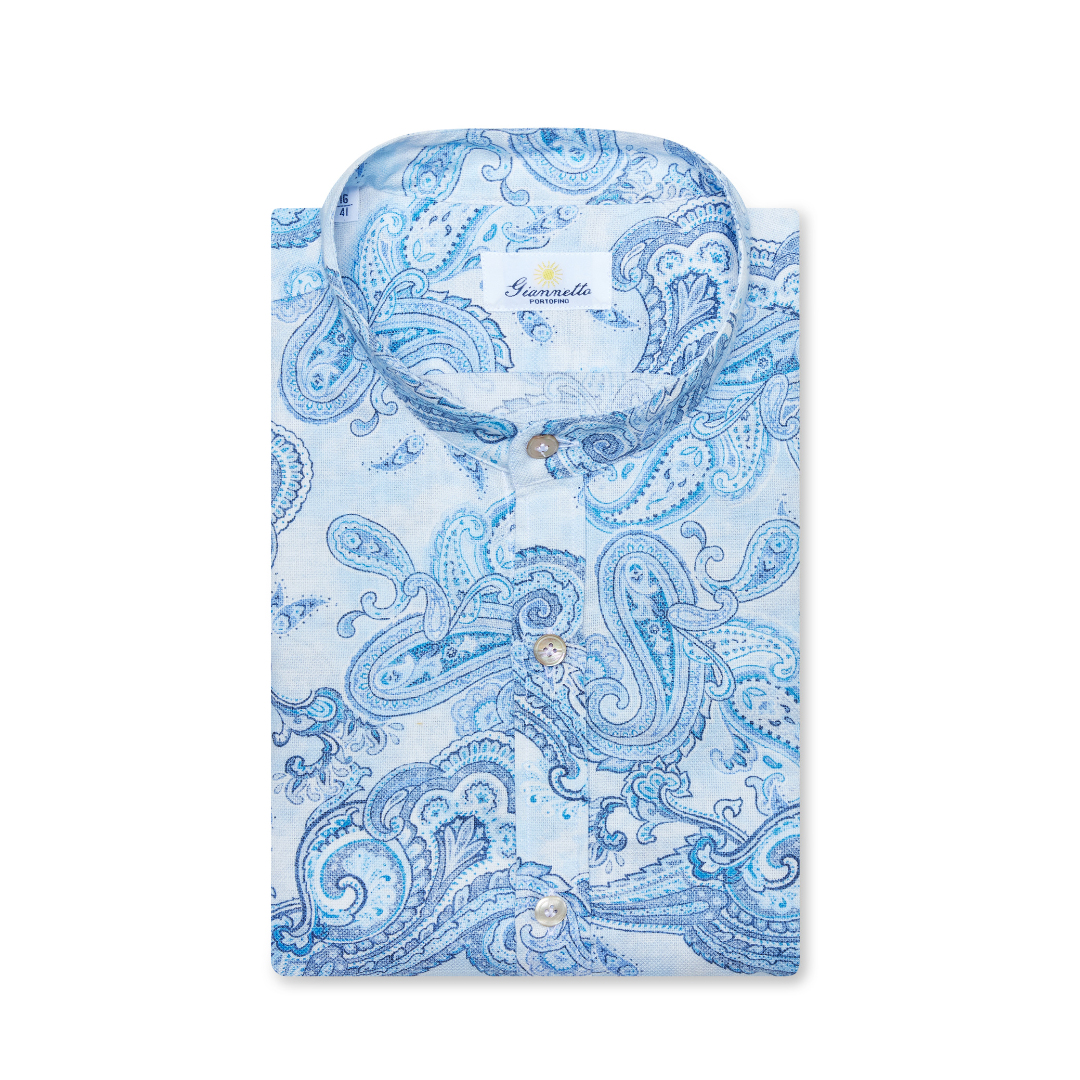 Cashmere-Print Mandarin-Collar Shirt