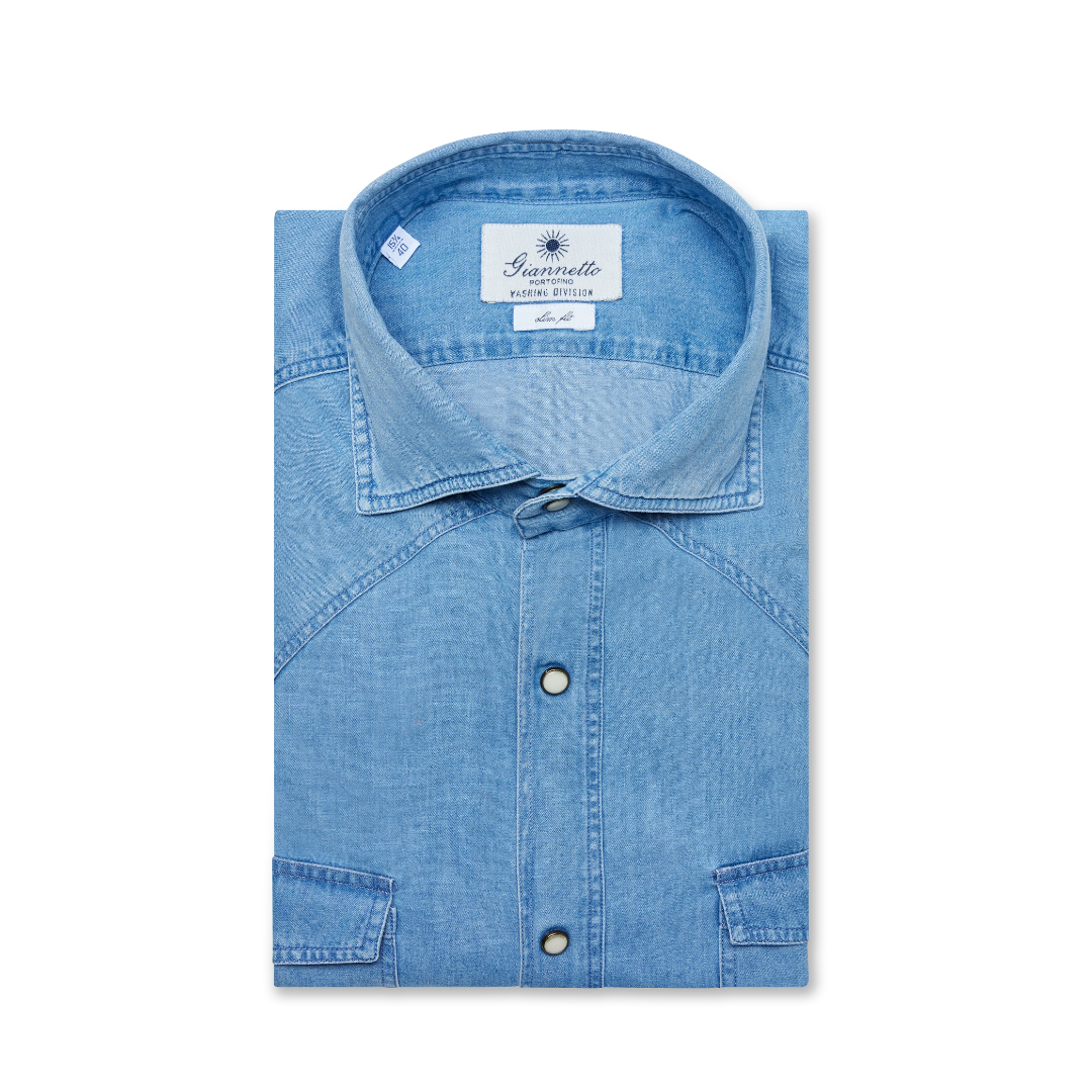 Bleach-Washed Texan Denim Shirt