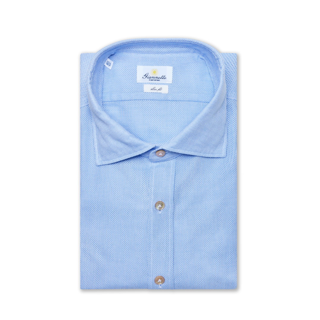 Washed Celeste Honeycomb Cotton Shirt