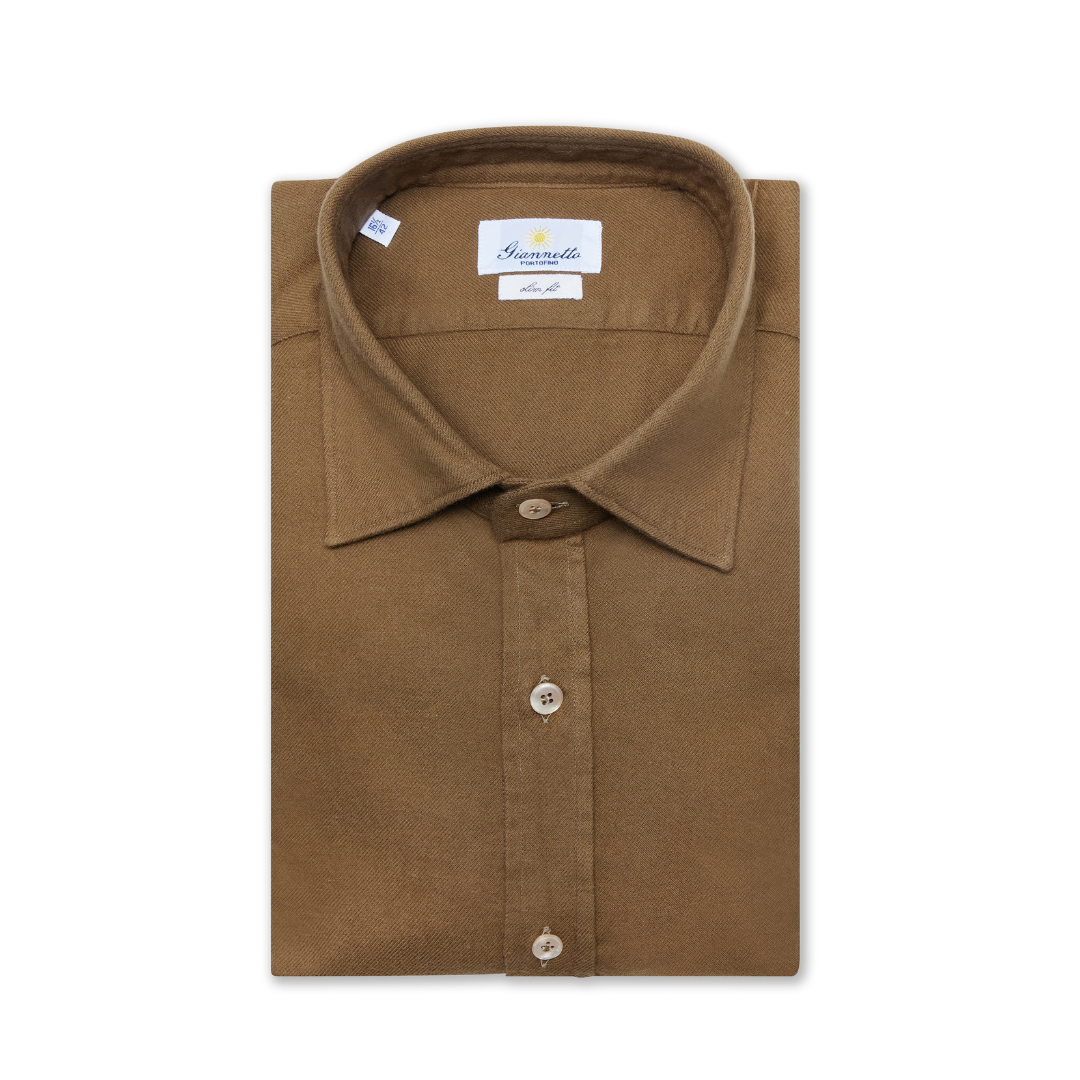 Washed Military-Green Flannel Shirt