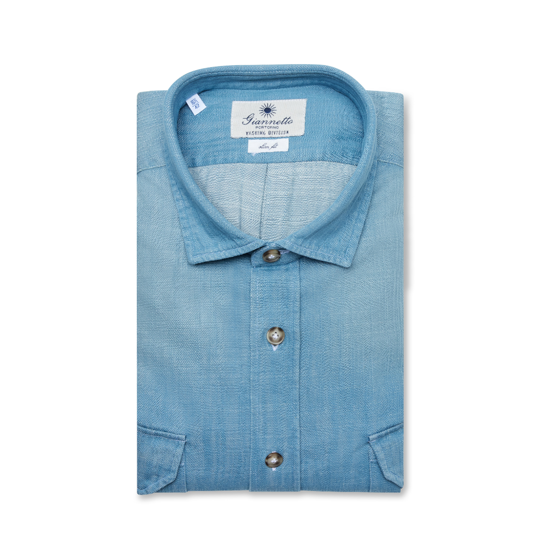 Celeste Heavy Twill Denim Shirt with Sabbiature