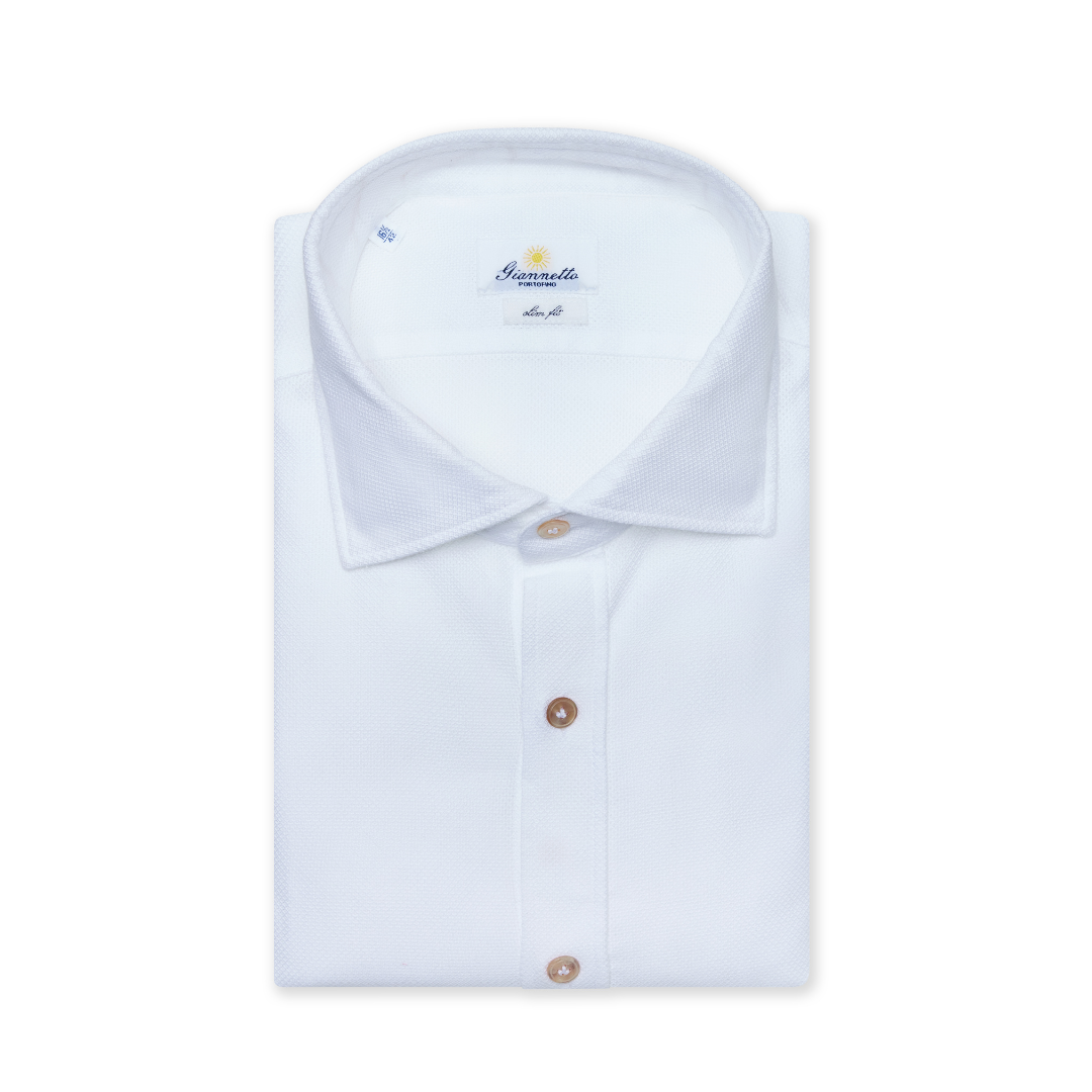 White Honeycomb Cotton Shirt