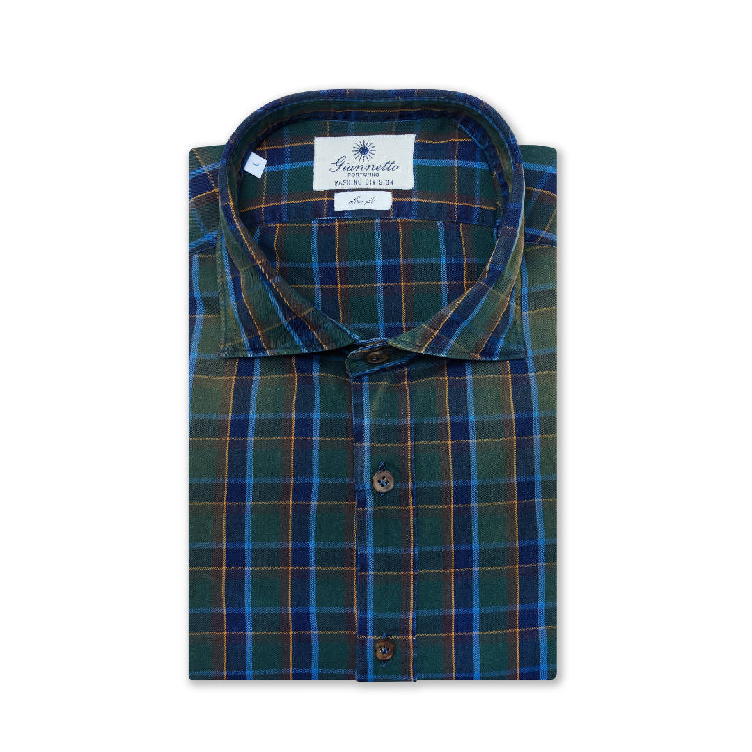Stone-Washed Tartan Cotton Shirt