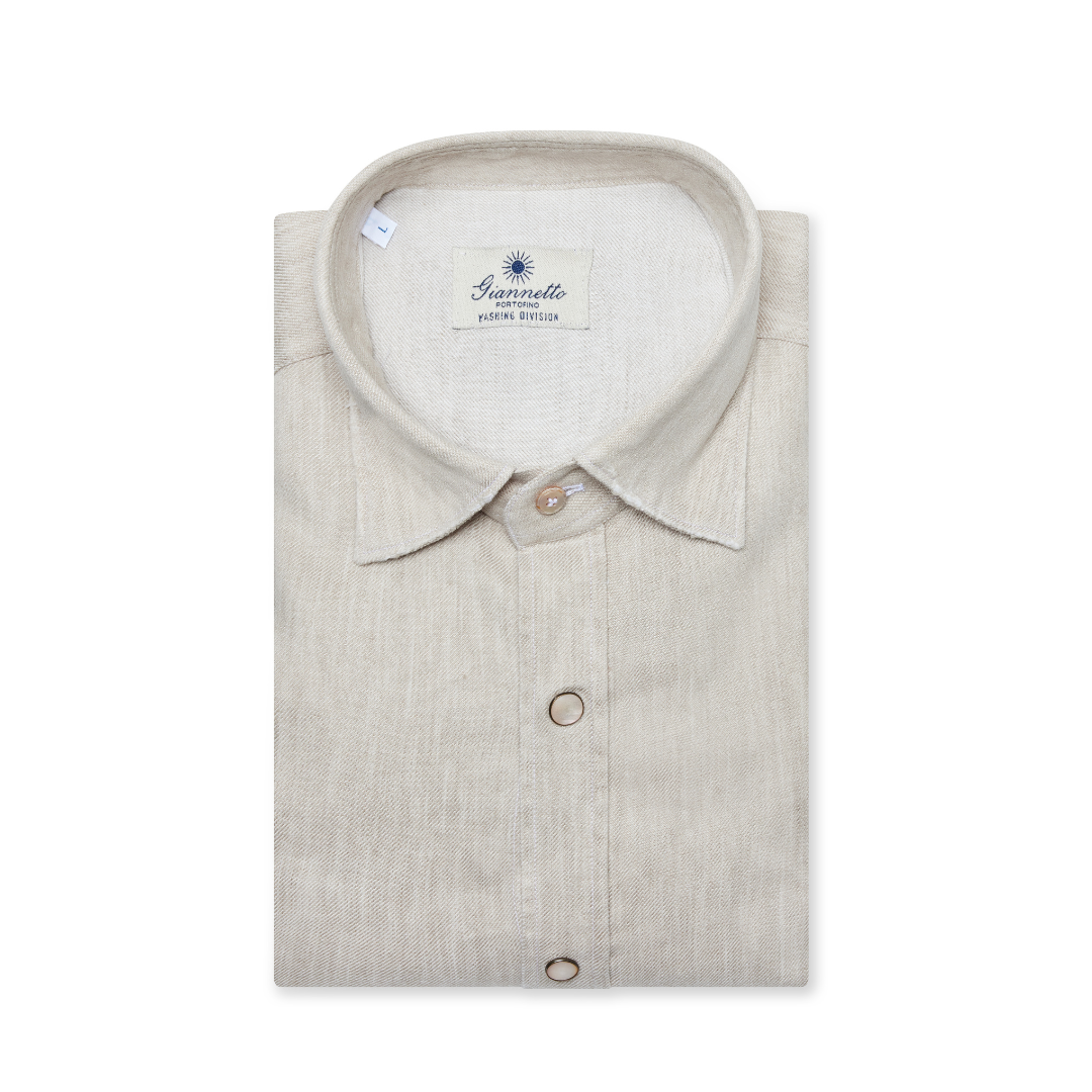 Linen-Blend Twill Shirt with Texan Shoulder
